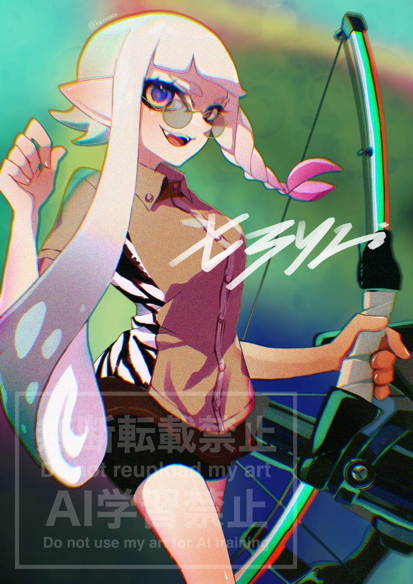 inkling player character and inkling girl (splatoon and 1 more) drawn by kainesato