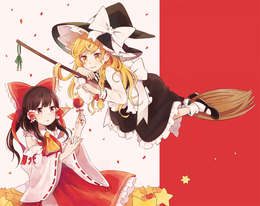 hakurei reimu and kirisame marisa (touhou) drawn by mozukuzu_(manukedori)