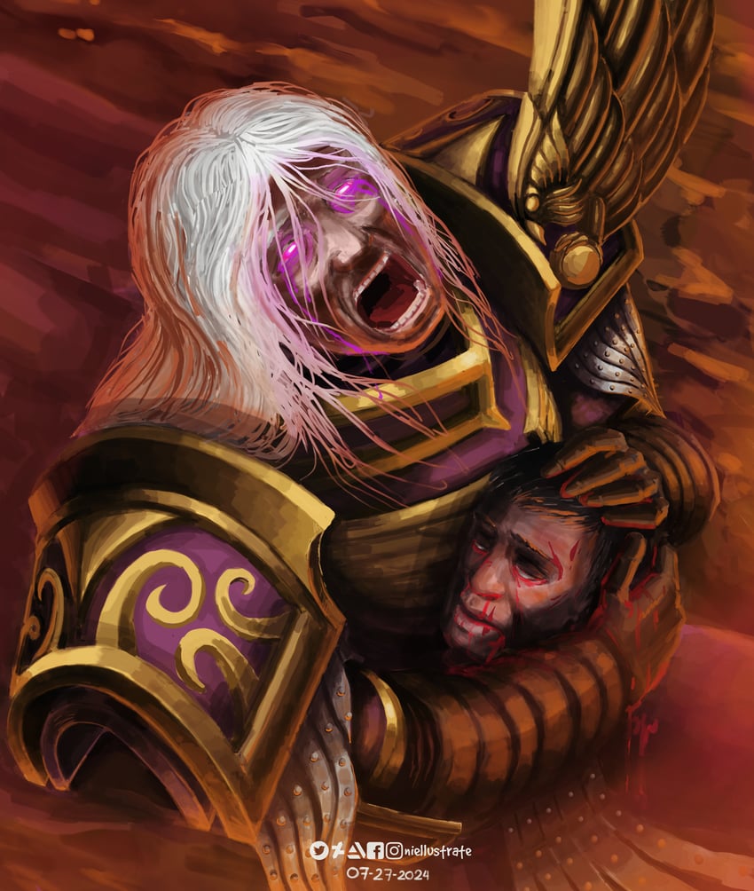 fulgrim and ferrus manus (warhammer 40k) drawn by niellustrate