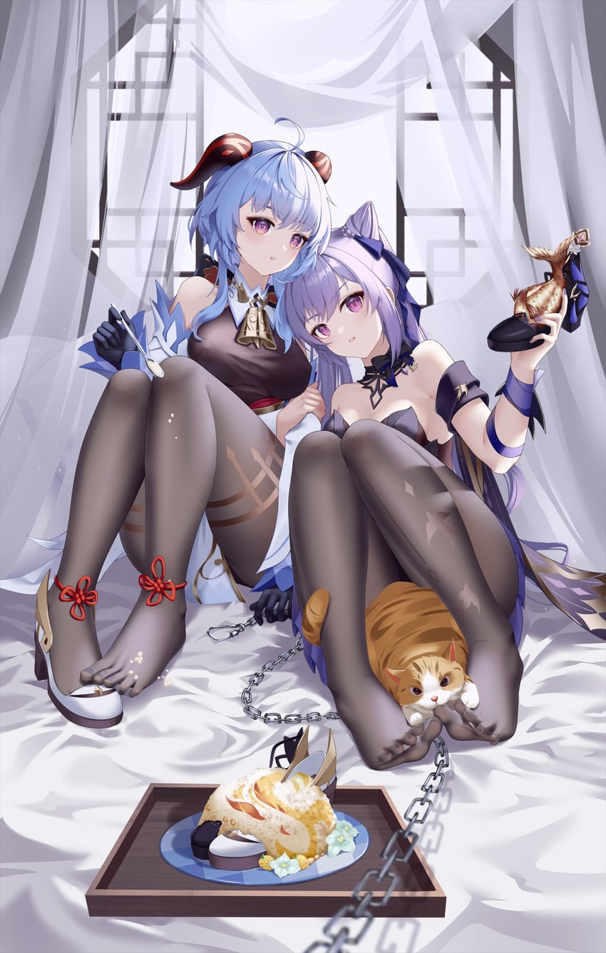 ganyu and keqing (genshin impact) drawn by bingchuan_xian_yu_huang