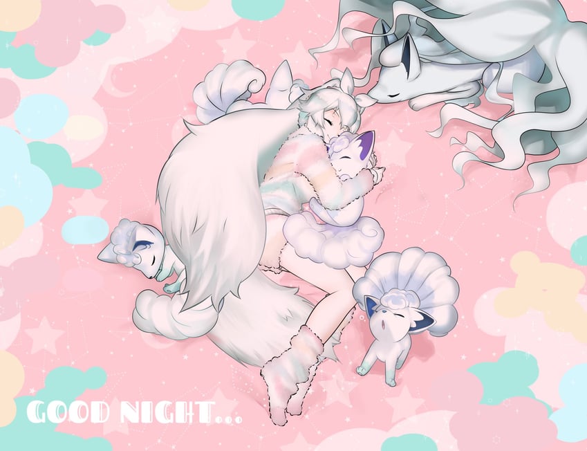 alolan vulpix, arctic fox, and alolan ninetales (pokemon and 1 more) drawn by nan_okitsune