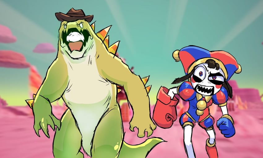 godzilla, pomni, and gummigoo (godzilla and 4 more) drawn by mrhootsmann