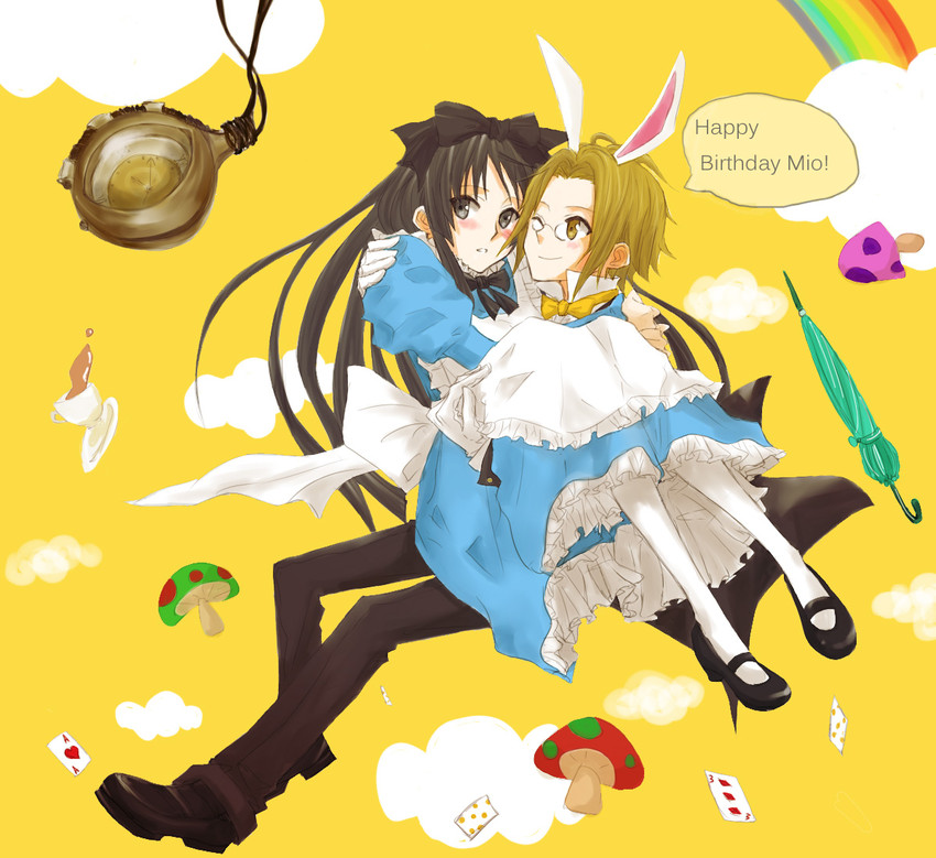 akiyama mio, tainaka ritsu, alice, and white rabbit (k-on! and 1 more) drawn by gogono_pan'ya