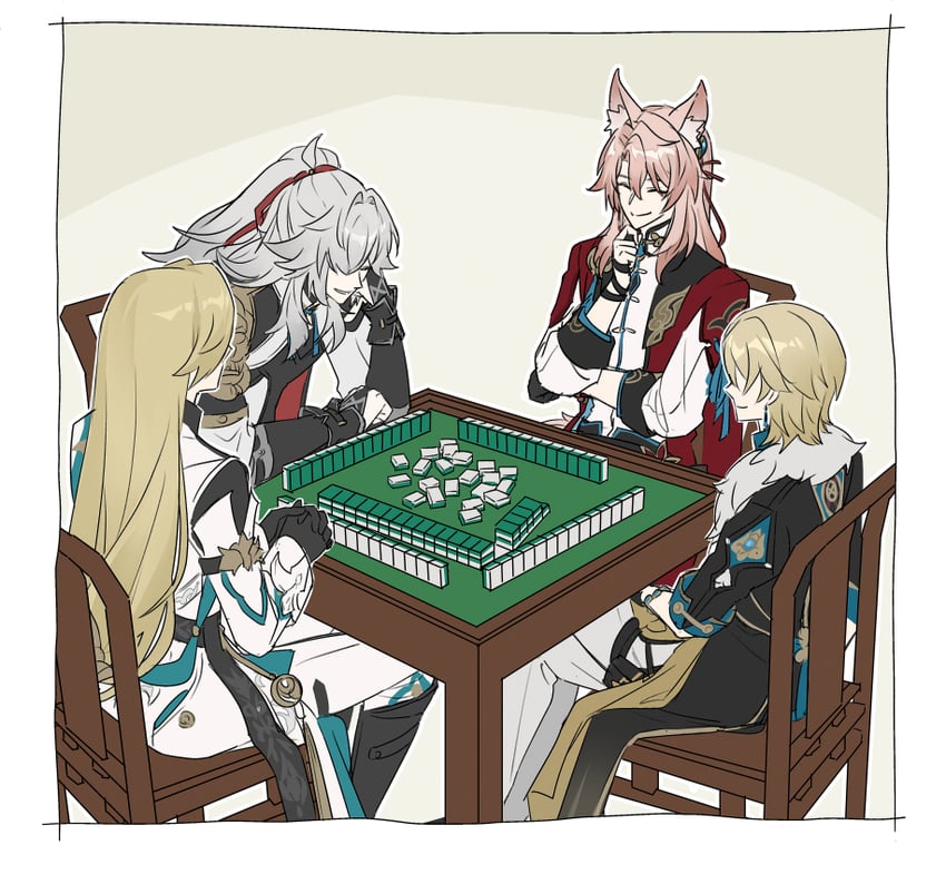 aventurine, jing yuan, jiaoqiu, and luocha (honkai and 1 more) drawn by zzzxo