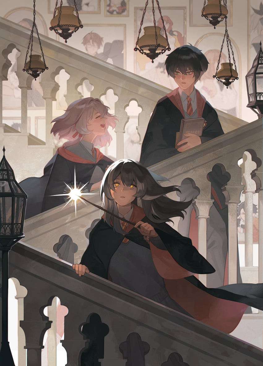 trailblazer, stelle, march 7th, dan heng, himeko, and 1 more (honkai and 3 more) drawn by oomaruu