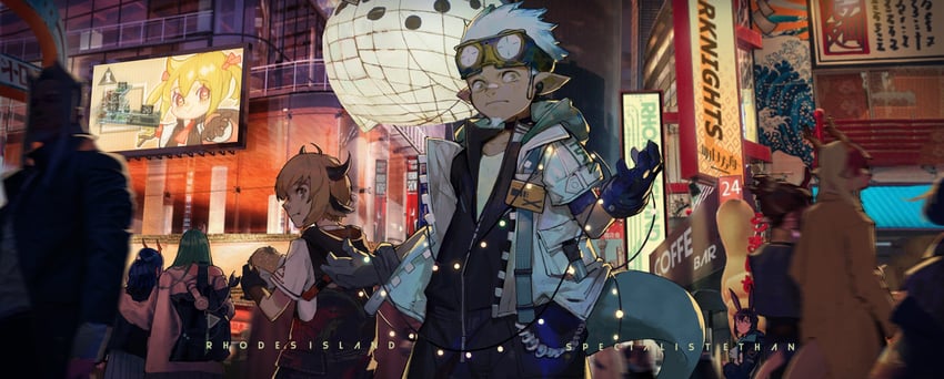 amiya, ch'en, hoshiguma, sora, ethan, and 1 more (arknights) drawn by qingpu_liang