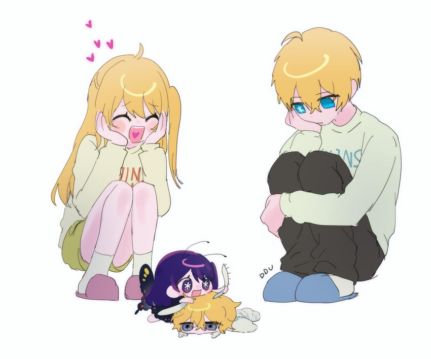 hoshino ai, hoshino ruby, hoshino aquamarine, and kamiki hikaru (oshi no ko) drawn by ddu_45