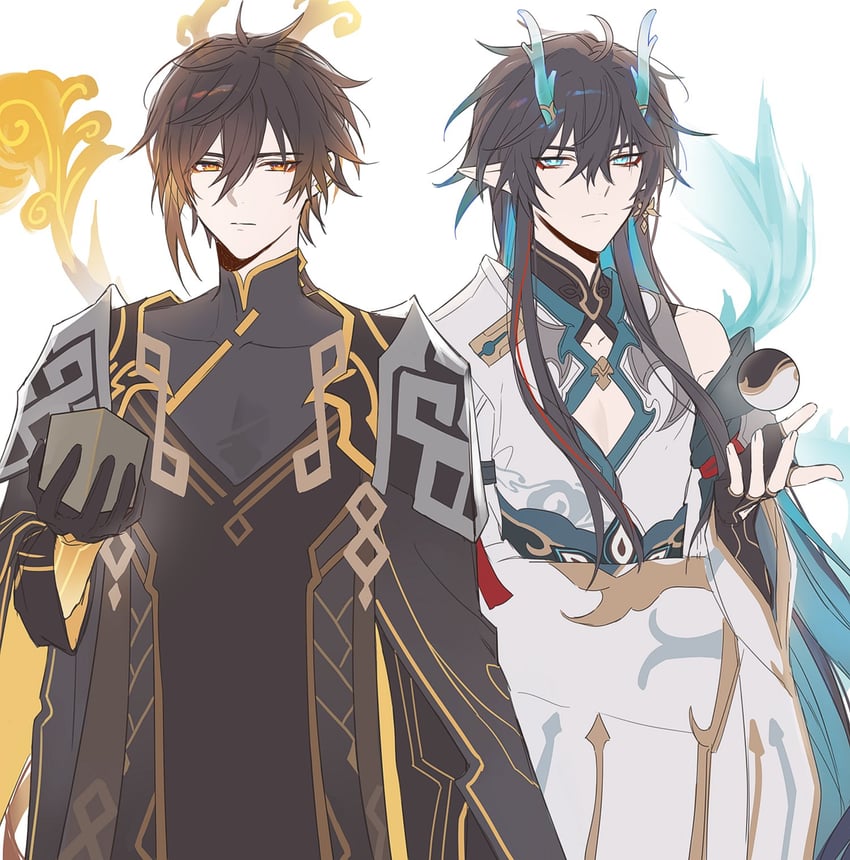 zhongli and dan heng (genshin impact and 3 more) drawn by sp0i0ppp