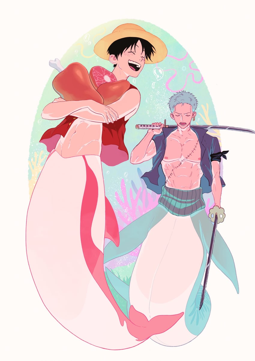 monkey d. luffy and roronoa zoro (one piece) drawn by nok_(nok_1)
