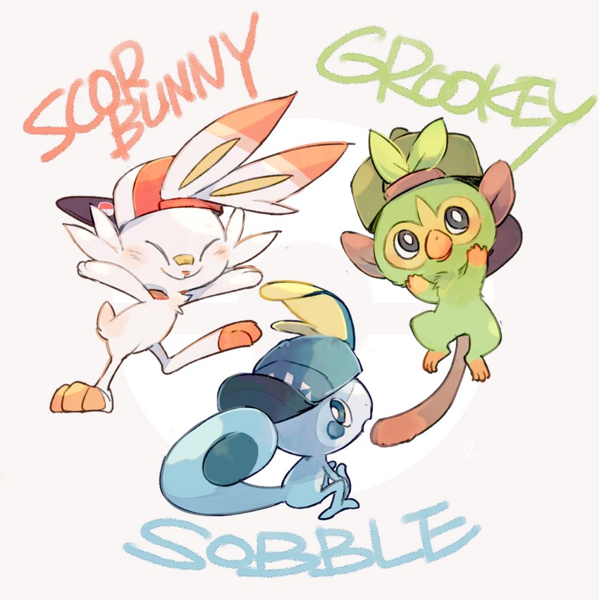 scorbunny, sobble, and grookey (pokemon) drawn by nigiri_(ngr24)