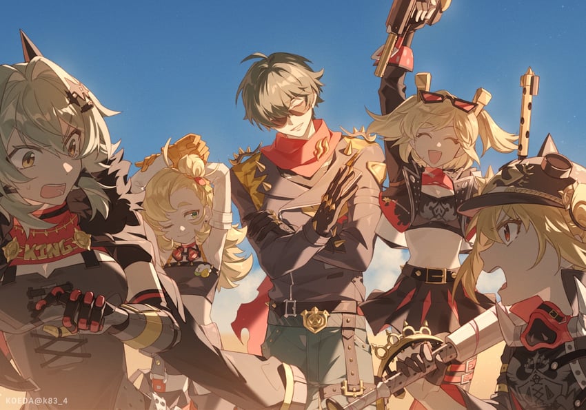 burnice white, luciana de montefio, caesar king, lighter, and piper wheel (zenless zone zero) drawn by koeda_(k83_4)