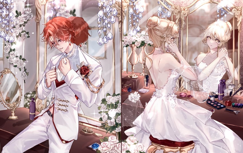 lumine and tartaglia (genshin impact) drawn by abyss_of_alyss
