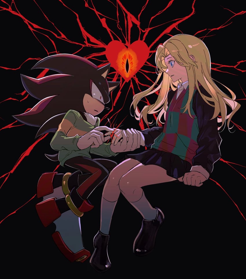 shadow the hedgehog, kris, maria robotnik, noelle holiday, and black doom (sonic and 1 more) drawn by junjousega
