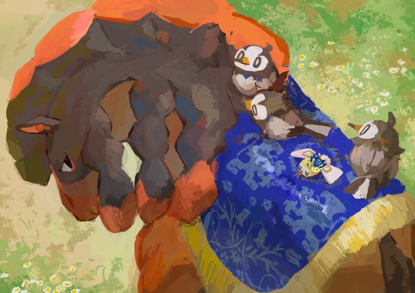 cutiefly, starly, and mudsdale (pokemon) drawn by aomidori_iro