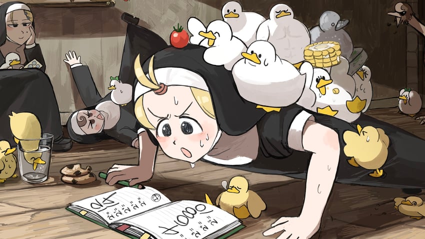 clumsy nun, froggy nun, and strict nun (little nuns) drawn by diva_(hyxpk)