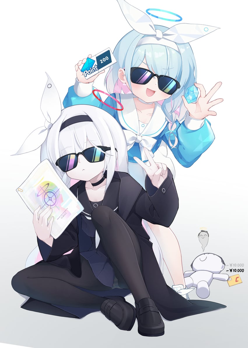 sensei, doodle sensei, arona, and plana (blue archive) drawn by mofftarkin