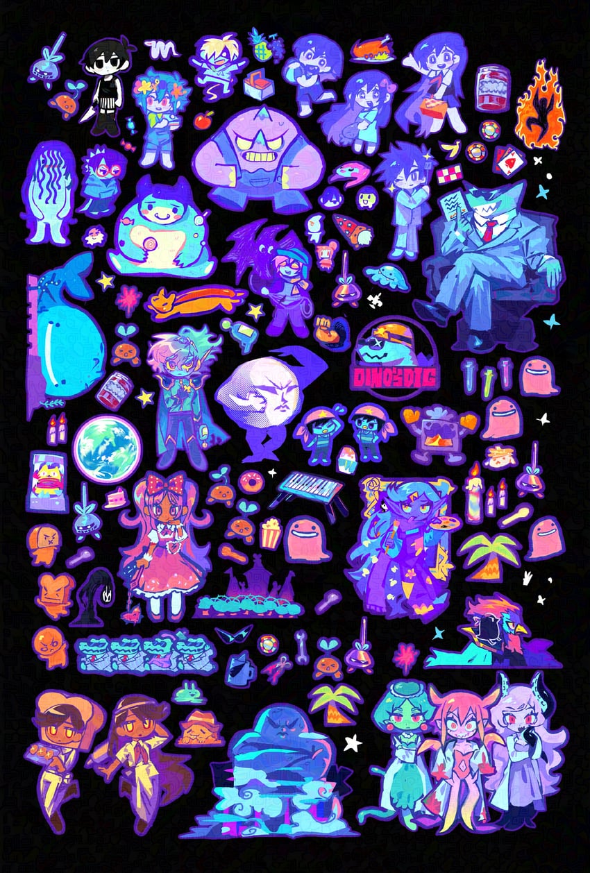 omori, basil, aubrey, mari, kel, and 47 more (omori) drawn by honshiya
