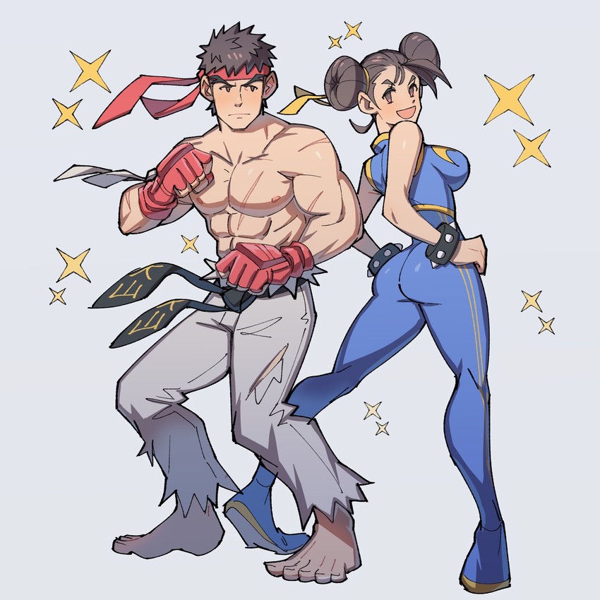chun-li and ryu (street fighter and 2 more) drawn by kalamari