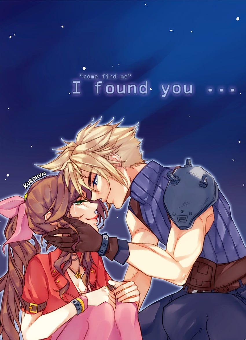 cloud strife and aerith gainsborough (final fantasy and 2 more) drawn by kurohyn