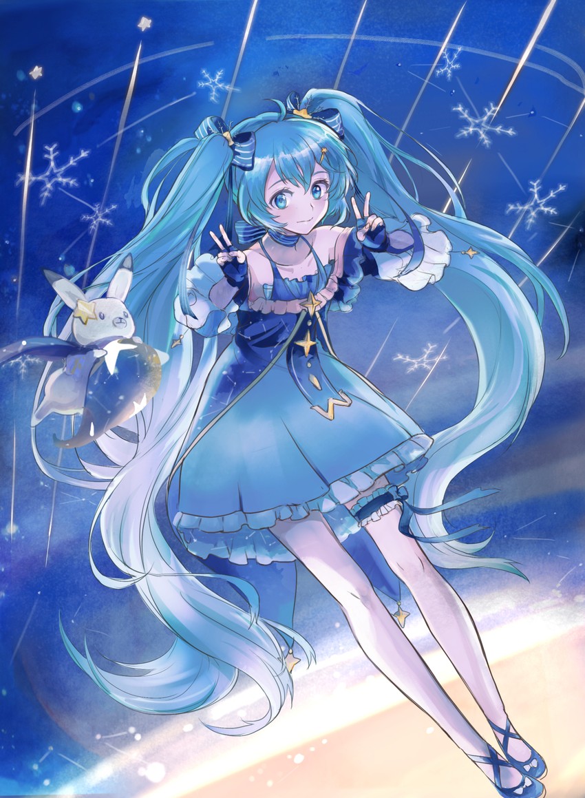 hatsune miku, yuki miku, and rabbit yukine (vocaloid) drawn by andedalive