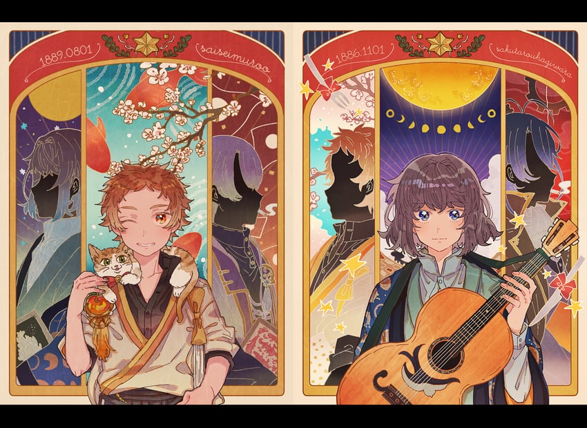 akutagawa ryuunosuke, hagiwara sakutarou, and muroo saisei (bungou to alchemist) drawn by sinda-sekai-sensen