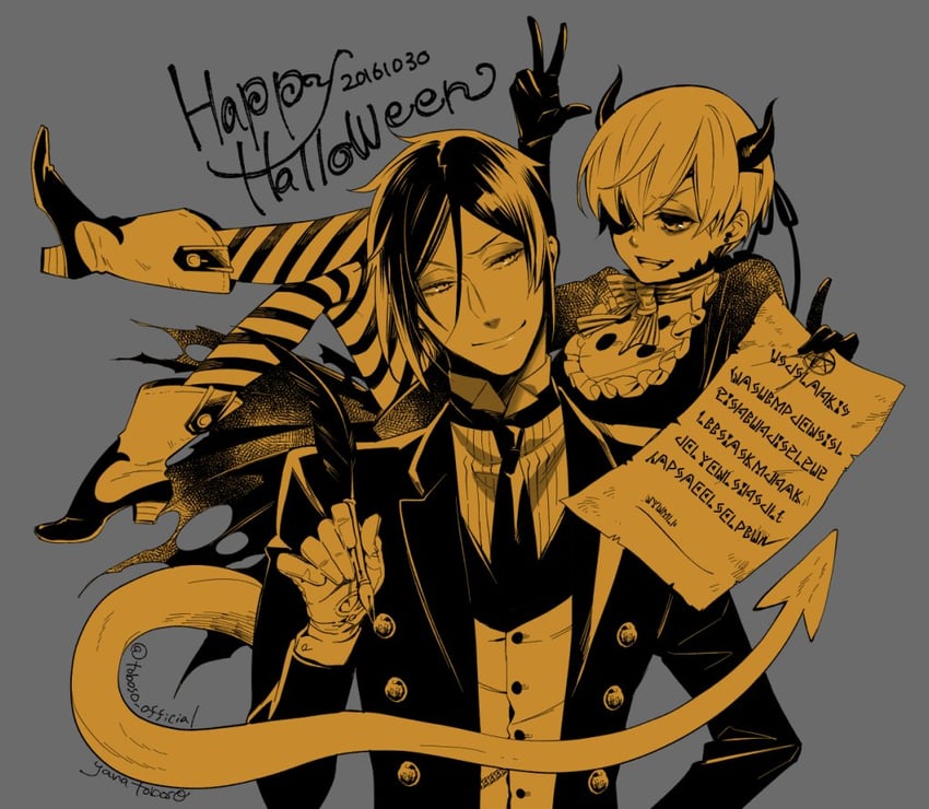ciel phantomhive and sebastian michaelis (kuroshitsuji) drawn by toboso_yana
