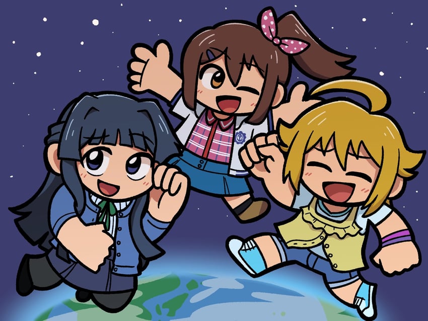ibuki tsubasa, mogami shizuka, and kasuga mirai (idolmaster and 2 more) drawn by fis_(t83192933)