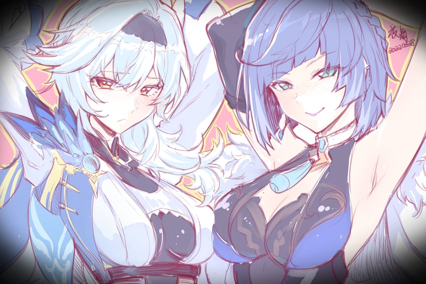 eula and yelan (genshin impact) drawn by yoru_sei