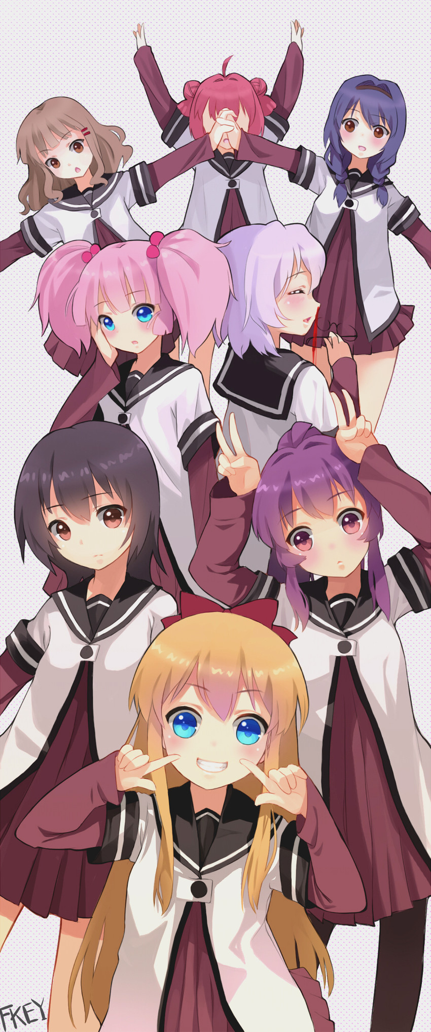 toshinou kyouko, akaza akari, funami yui, oomuro sakurako, yoshikawa chinatsu, and 3 more (yuruyuri) drawn by fkey