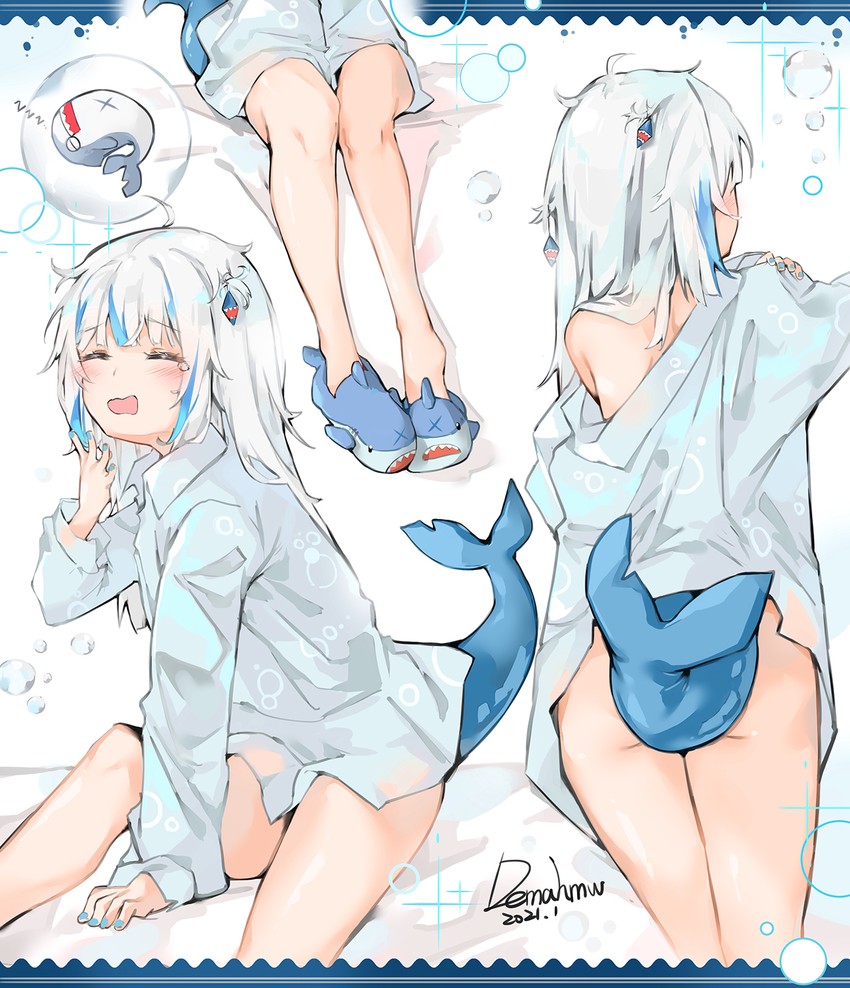 gawr gura and bloop (hololive and 1 more) drawn by dema_hmw