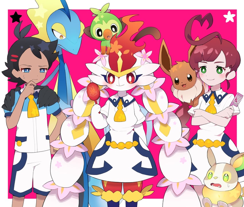 eevee, grookey, goh, cinderace, yamper, and 2 more (pokemon and 1 more) drawn by colaoud
