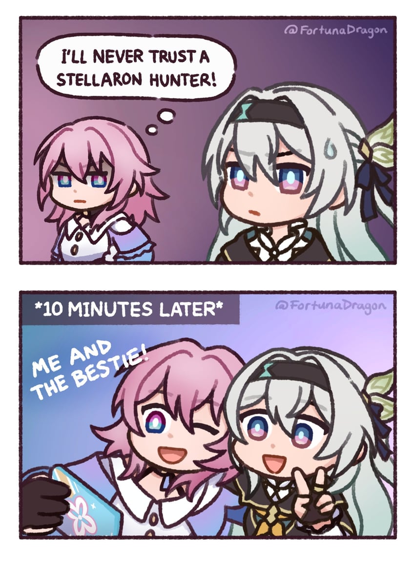 firefly and march 7th (honkai and 1 more) drawn by fortunadragon