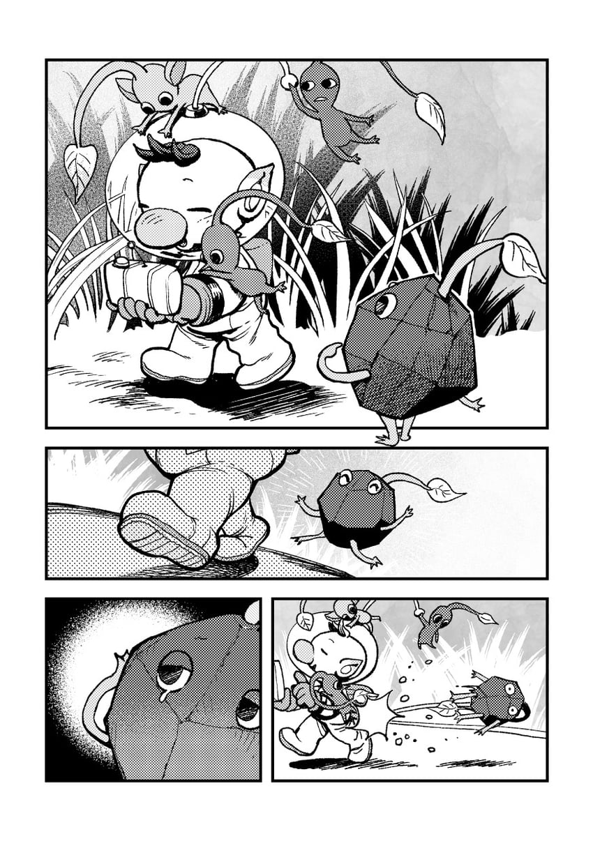 red pikmin, olimar, yellow pikmin, blue pikmin, and rock pikmin (pikmin) drawn by asaikaina
