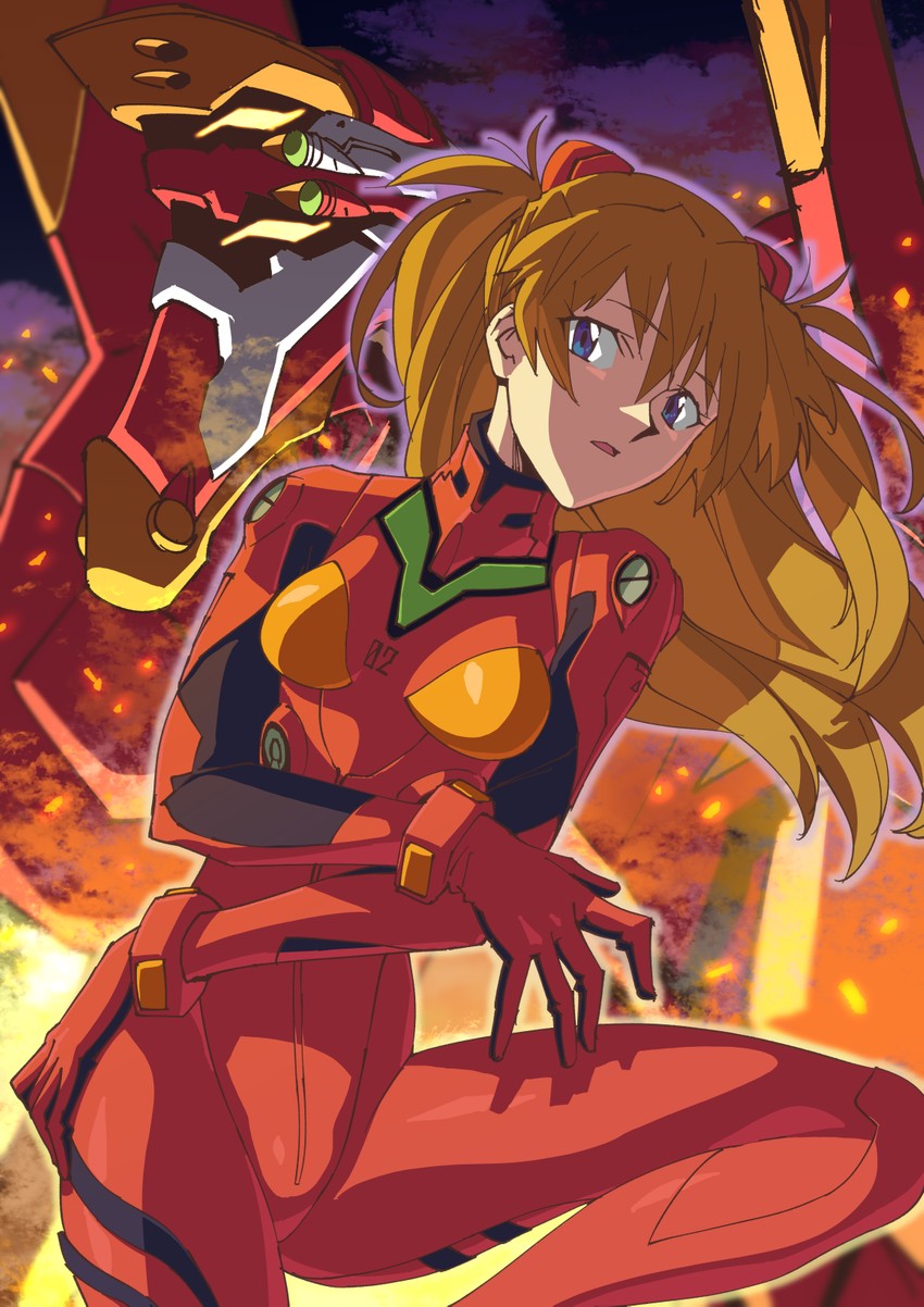 souryuu asuka langley and eva 02 (neon genesis evangelion) drawn by kikuta_kouichi
