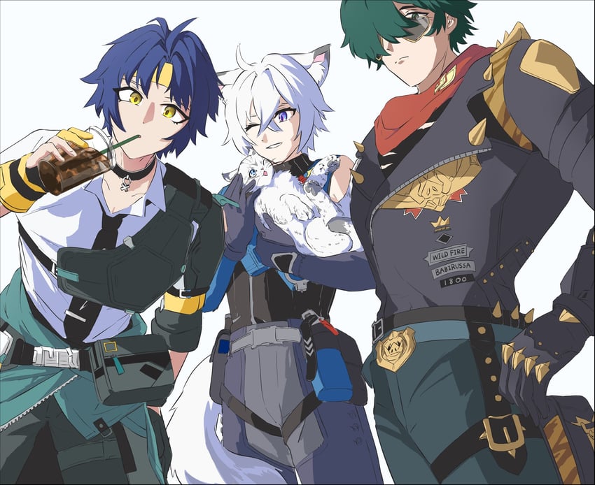 asaba harumasa, seth lowell, and lighter (zenless zone zero) drawn by uyk018