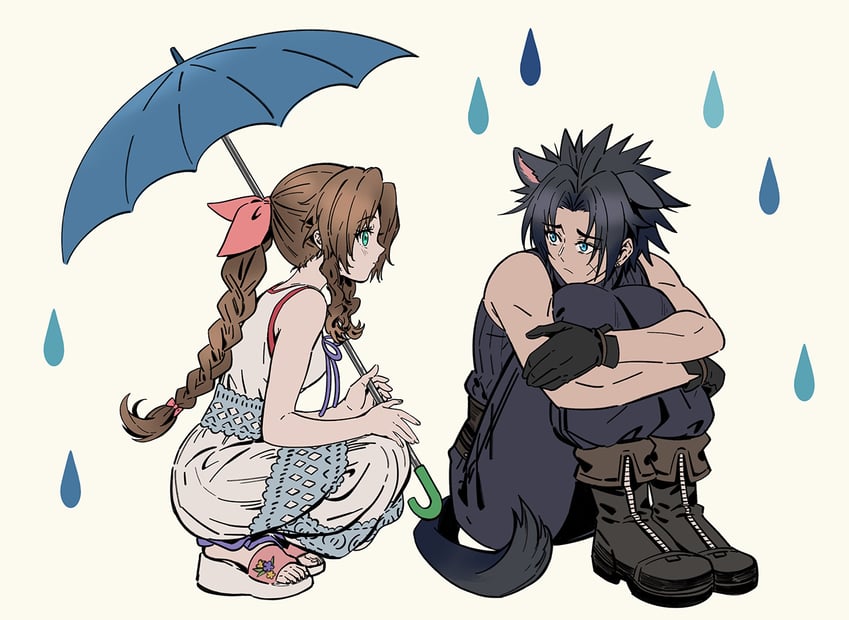 aerith gainsborough and zack fair (final fantasy and 2 more) drawn by huosheanng
