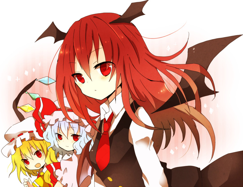 remilia scarlet, flandre scarlet, and koakuma (touhou) drawn by nayu_(rhododendron)