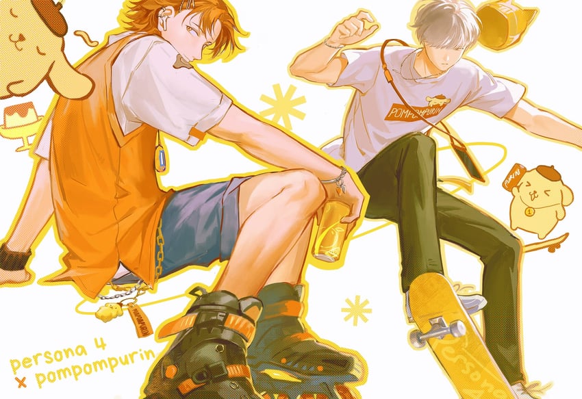 narukami yu, hanamura yousuke, and pompompurin (persona and 1 more) drawn by lilpong2