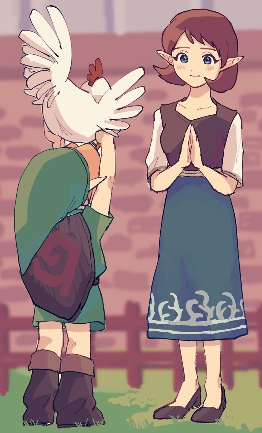 link, young link, cucco, and anju (the legend of zelda and 1 more) drawn by yamori_(yamoooon21)