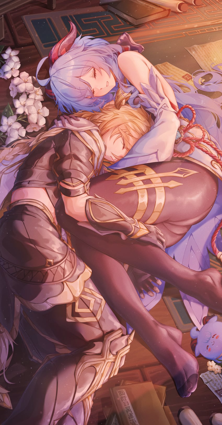 ganyu and aether (genshin impact) drawn by blitz_predator
