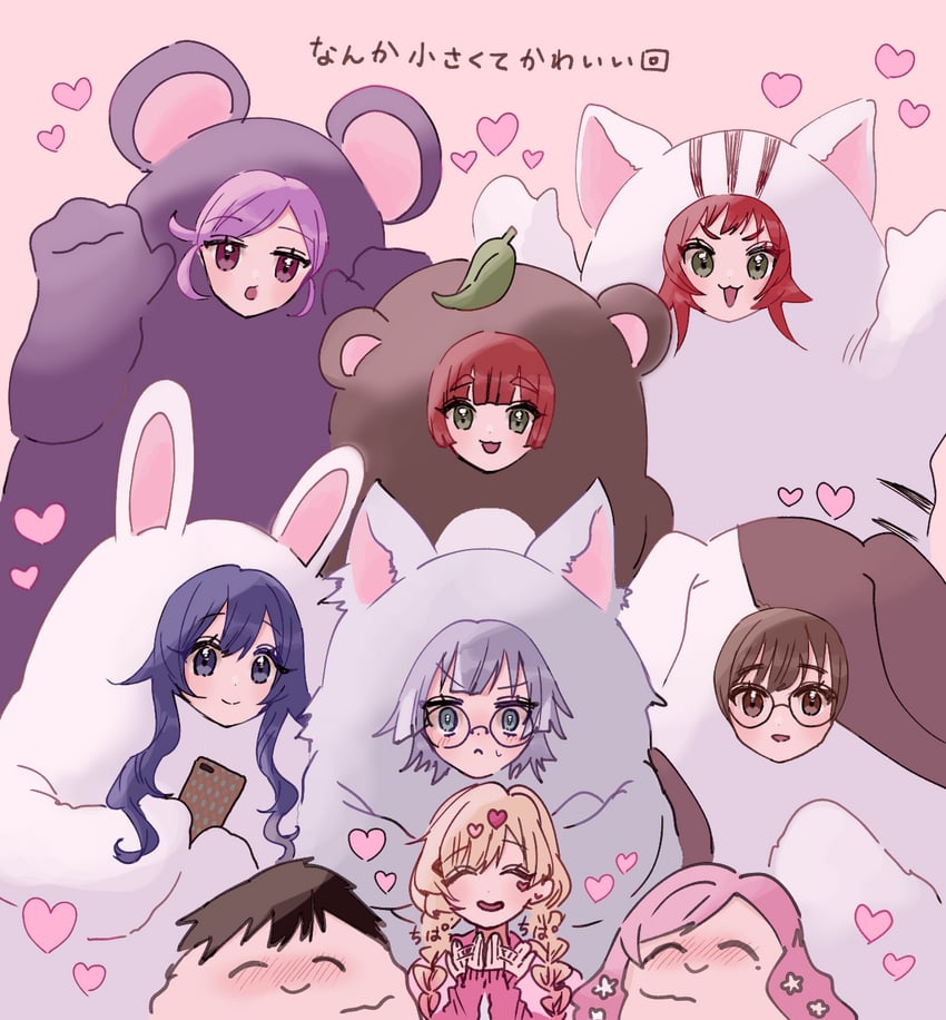 yoshimoto shizuka, aijou rentarou, yakuzen kusuri, hanazono hahari, kedarui aashii, and 4 more (kimi no koto ga dai dai dai dai daisuki na 100-nin no kanojo) drawn by awahuji_miyuki