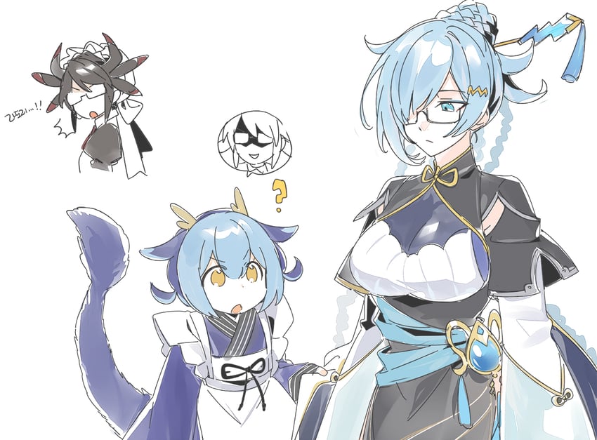 laundry dragonmaid, house dragonmaid, and dragon tale fymena (yu-gi-oh!) drawn by 3_ma_me