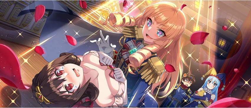 aqua, satou kazuma, yunyun, cecily, and mitsurugi kyouya (kono subarashii sekai ni shukufuku wo! and 1 more)