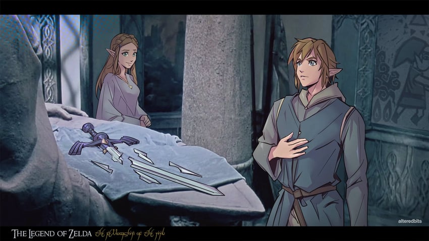 link and princess zelda (the legend of zelda and 3 more) drawn by alteredbits