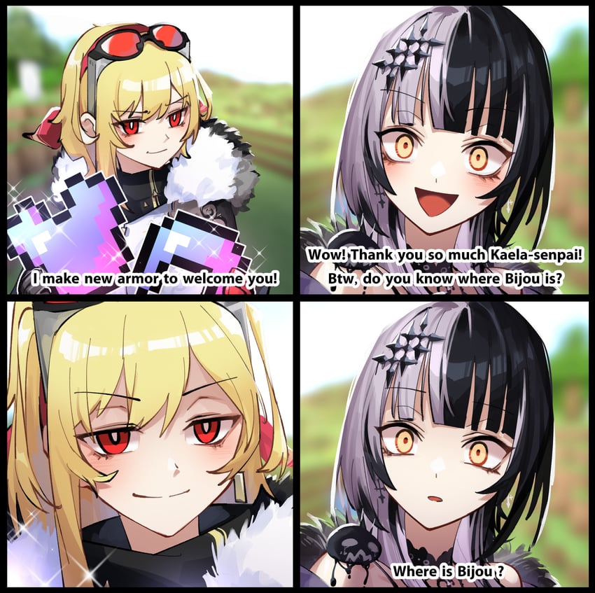 shiori novella, kaela kovalskia, and yorick (hololive and 3 more) drawn by adarin