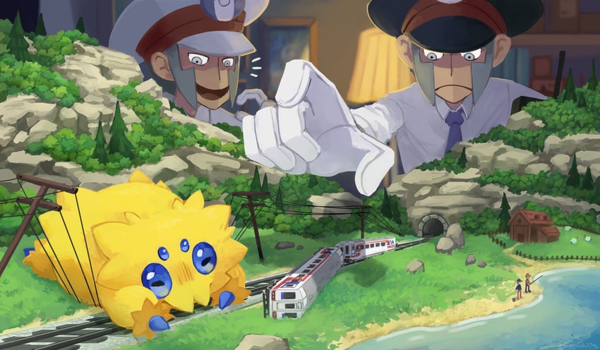 ingo, emmet, joltik, and mareep (pokemon and 1 more) drawn by guppyfish77