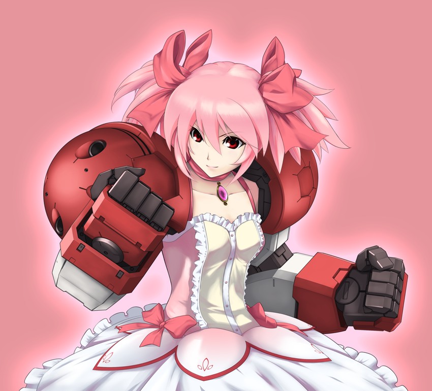 kaname madoka, gundam age-1, and gundam age-1 titus (mahou shoujo madoka magica and 2 more) drawn by nagi-kaze