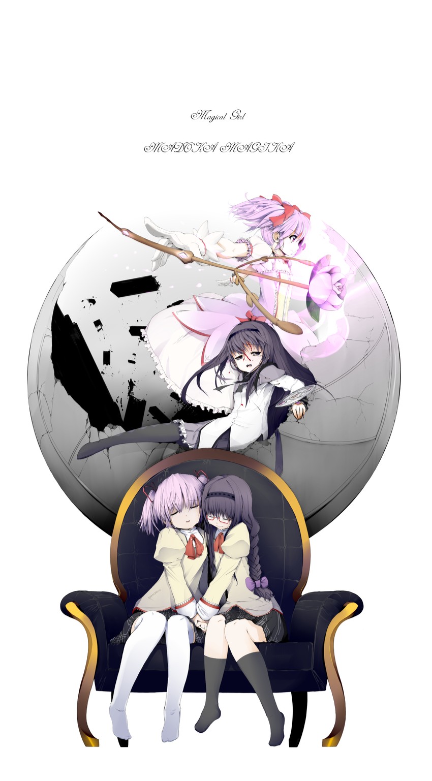 akemi homura and kaname madoka (mahou shoujo madoka magica) drawn by momo_(higanbana_and_girl)
