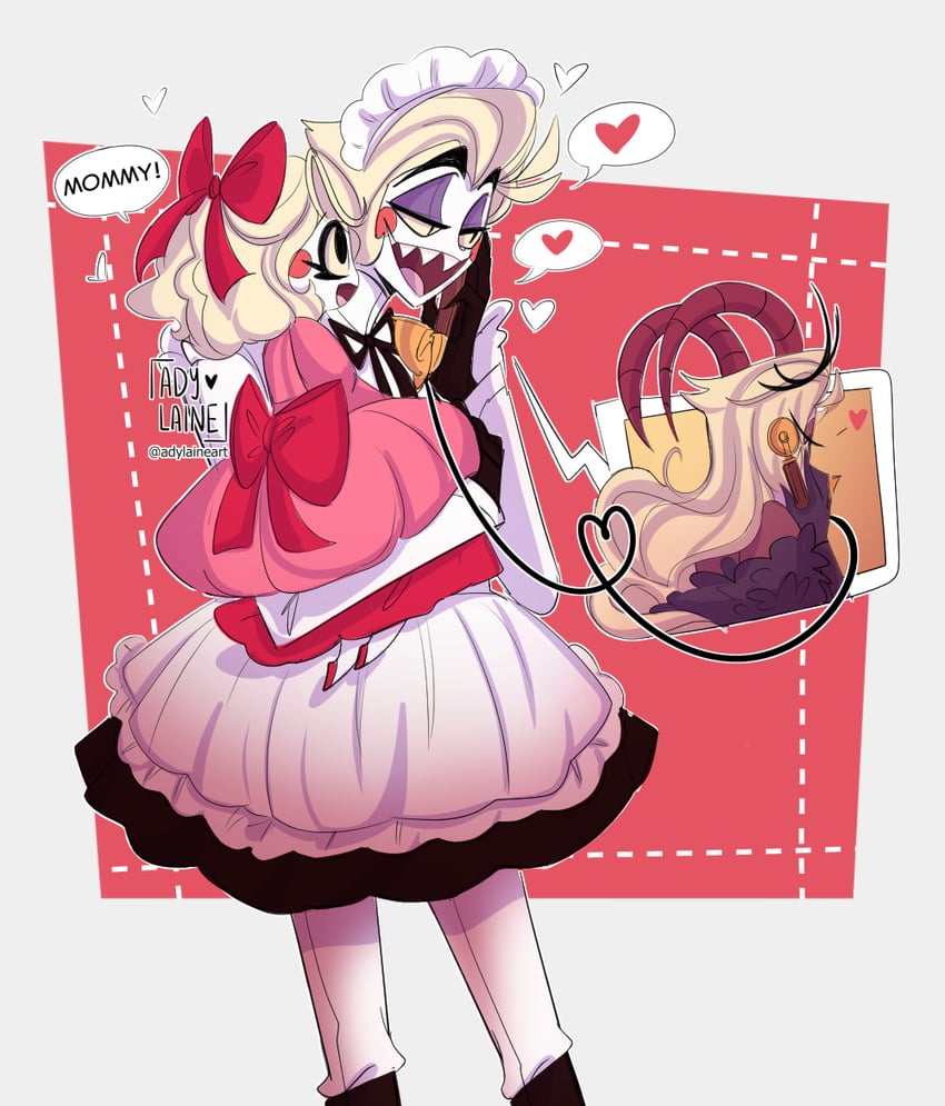 lucifer morningstar, charlie morningstar, and lilith (hazbin hotel) drawn by adylaineart