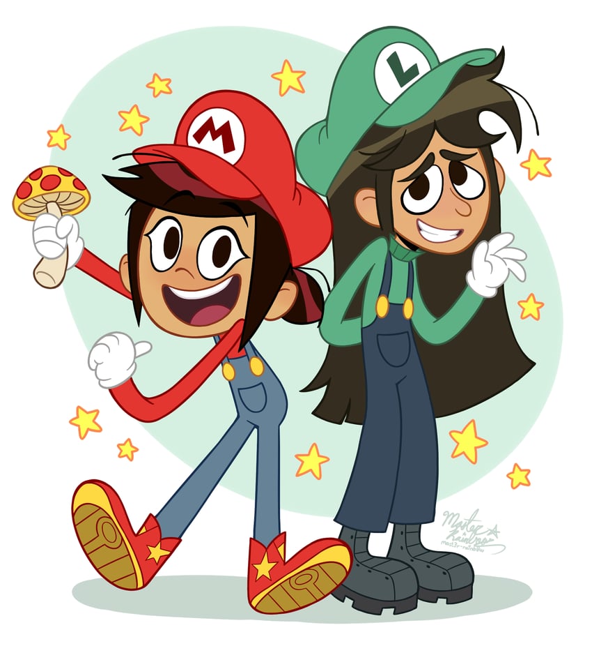 mario, luigi, molly mcgee, and libby stein-torres (mario and 1 more) drawn by mast3r-rainb0w and mateora